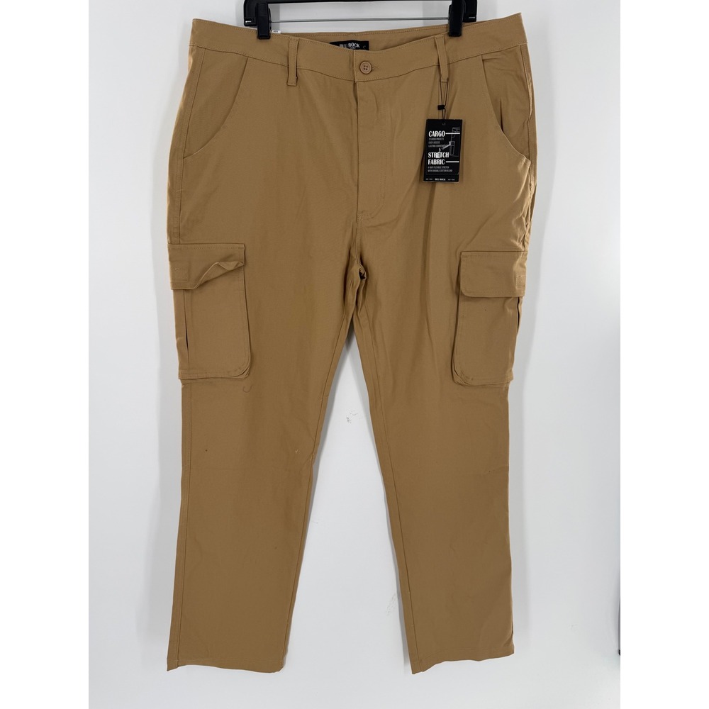 Blu Rock New York Men 40 Khaki Stretch Cargo Pants Tan Flat Front NWT